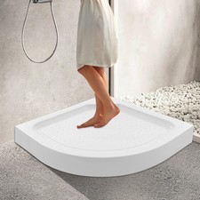 Fan-Shaped Acrylic Shower Base Adjust Height Corner Shower Pan White 33.5x5.5in picture