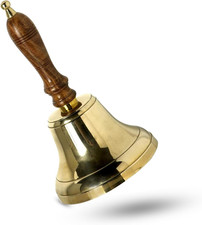 Handbell for Adults - Large School Bell with Wooden Handle - Solid Brass picture