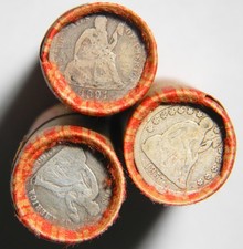 Seated Dime On One End ~ Wheat Penny Lincoln Cent ~ Estate Coins ~ ONE ROLL picture