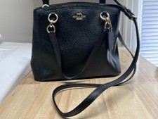 Coach Minetta F57847 Black Leather Satchel Crossbody Gold Hardware picture