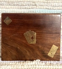 Vintage Handcrafted Wooden Playing Card Storage Box  picture