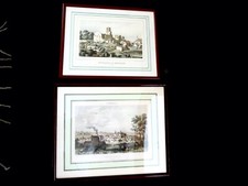 Antique French Prints Old European Art Chateau Vintage Gallery Wall Framed. picture