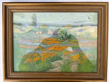Original Impressionist California Landscape Pastel Drawing Unsigned 13x17 picture