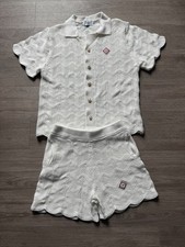 Casablanca Tennis Club White Knit Wave Pattern Men's Shirt & Shorts Set Logo picture