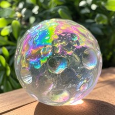 Natural Angel Aura Quartz Full Moon Healing Crystal Carving Sphere Ornament Gift picture