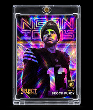 BROCK PURDY ROOKIE PURPLE REFRACTOR 2022 Panini Select Prizm Insert RC Neon 49ER picture