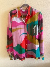 Boden Button Down Shirt Size US 14R Multicolor Abstract Silk Sienna Abstract picture