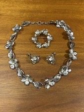 Vintage HSB Harry S Bick Sterling Silver Akoya Pearl Dogwood Jewelry Set picture