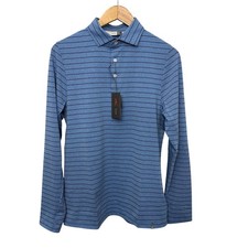 KJUS Polo Shirt Men's Medium Soren Melange Stripe Long Sleeve UPF 50 Blue Golf picture
