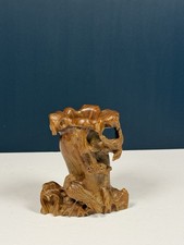 Vintage Chinese Carved Wood Brush Pot Bitong Vase Tree Stump Eagle Hawk picture