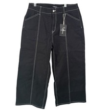 Womens Flamingals Contrast Stitch Mid Rise Wide Leg Crop Pants Size Large Black  picture