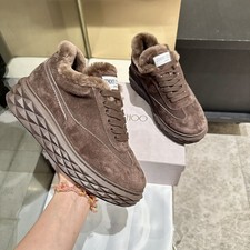 Jimmy Choo Diamond Maxi Retro F Chocolate Suede Low Top Trainers Shearling - NEW picture