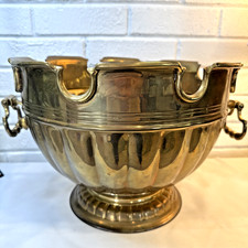 Vintage Mottahedeh Brass Monteith Bowl 13.75” Large Scalloped Centerpiece 8.7lb picture