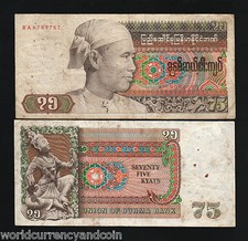 BURMA MYANMAR 75 KYAT P-65 1985 x 100 Pcs Lot BUNDLE DANCER MONEY BILL BANK NOTE picture