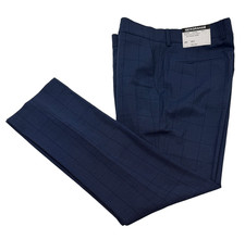 $395 NEW NICK GRAHAM MENS 34X30 NAVY WINDOWPANE CHECK TROUSER DRESS PANTS SLACKS picture