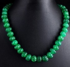 Stunning 454 Cts Natural Carved Melon Green Onyx Necklace • 18” L • Handstrung picture