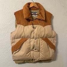 Vtg 70s Down Wind Mens L Goose Puffer Vest Khaki Brown Corduroy Rocky Mountain picture