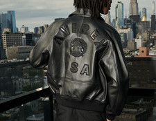 Mens New Avirex Bomber Jacket Handmade Jet Black Leather American Military Style picture