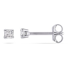 AMOUR 1/10 CT TW Princess Cut Diamond Stud Earrings In 14K White Gold picture