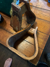Antique Handmade Western Americana Wooden Horse Stirrups with Metal Plates picture