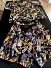 VINTAGE NICOLE MILLER SILK SHORTS & BLOUSE SET  POP ART CHOCOLATE BAR THEME SZ M picture