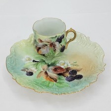 antique Martial Redon blackberry embossed plate & matching cup MF France Limoges picture