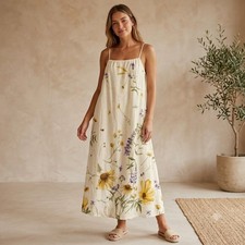 H&M Wildflower Linen Blend Maxi Dress Small NWT Cotton White Floral Boho picture