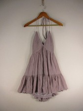 Lovely Day Womens L Halter Smocked Tiered Flowy Short Dress Lavender Mauve Boho picture