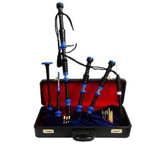Professional Scottish Great Highland Bagpipe Black Blue 100% Tuneable w/ Case picture