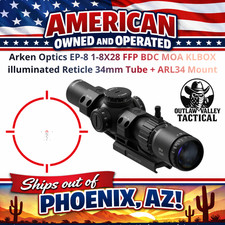 Arken Optics EP-8 1-8X28 FFP BDC MOA KLBOX illum Reticle 34mm Tube + ARL34 Mount picture
