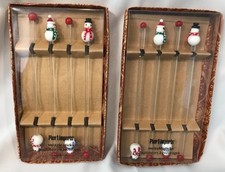 8 (2 sets of 4) Pier 1 Christmas Snowman Glass Swizzle Sticks in box New Unused picture