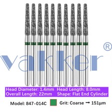 10/pk Vakker Dental Flat End Taper FG Diamond Burs 847-014C Coarse Grit picture