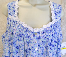 NWT Eileen West Medium M Long Cotton Lawn Nightgown Sleeveless Gown Tonal Blue picture