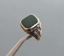 Vintage Gold Bloodstone Sterling Silver Ring Handmade Men's Ring Silver Men Ring picture