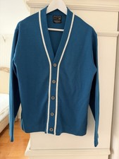 Vintage 1970’s Cardigan Blue white Stripes Golf Sweater Mens medium.  Towncraft picture