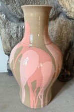 Vtg Signed Roy Hamilton Art Pottery Large Urn Vase 1980s Postmodern Pink Splash picture