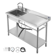 Uimoso Stainless Steel Utility Sink with Faucet, Single Bowl, 47.2x19.7x37 in picture
