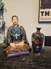 Japanese Cloisonne Lobed Vase Meiji Era And 1950s Hakata Mimasu Doll Japan picture