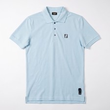 Fendi Men's Light Blue FF Logo Polo Shirt Large Short Sleeve picture