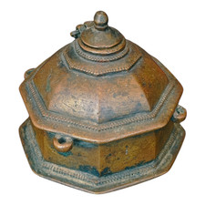 1900's Antique Vintage Handcrafted Brass Unique Shape Inkpot ,  Collectible picture
