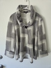 Yushi Lagenlook Jacket Black White Geometric Art to Wear Cowl Neck Single Button picture