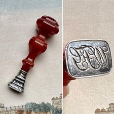 Antique Late Georgian Carved Carnelian Agate & Silver Desk Seal w/ WFG Monogram picture
