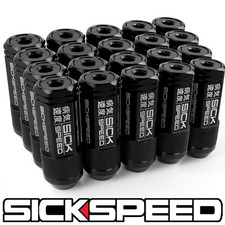 SICKSPEED 20 PC BLACK CAPPED ALUMINUM EXTENDED 50MM 3 PC LUG NUTS 1/2X20 N22 picture