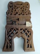 VTG HAND CARVED WOODEN FOLDING BIBLE BOOK DISPLAY HOLDER STAND INDIA ARCHANA picture