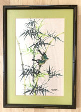 Vtg Japanese Hand-Painted Watercolor & Ink on Silk Mid-Century Painting 21 x 15 picture
