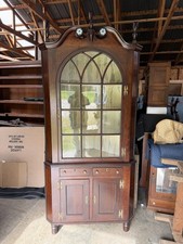 Period Early 19th Century Cherry Two Part Corner Cupboard Broken Arch Antique picture