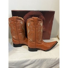 El General J Toe Western Rodeo Boots Ostrich Print Cognac Tan 6400XX Size 9 picture