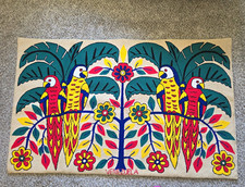 Handmade Vintage 1970s Venezuela Parrot Floral Beige Wall Art Rug 36x58 picture