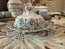 Antique J&G Meakin Genoa Covered Butter Dish 8” Green Transferware Gold England picture