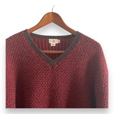 Vintage J.Crew Wool Sweater Men's XL Oarsman Burgundy Grey Birdseye Knit V-Neck picture